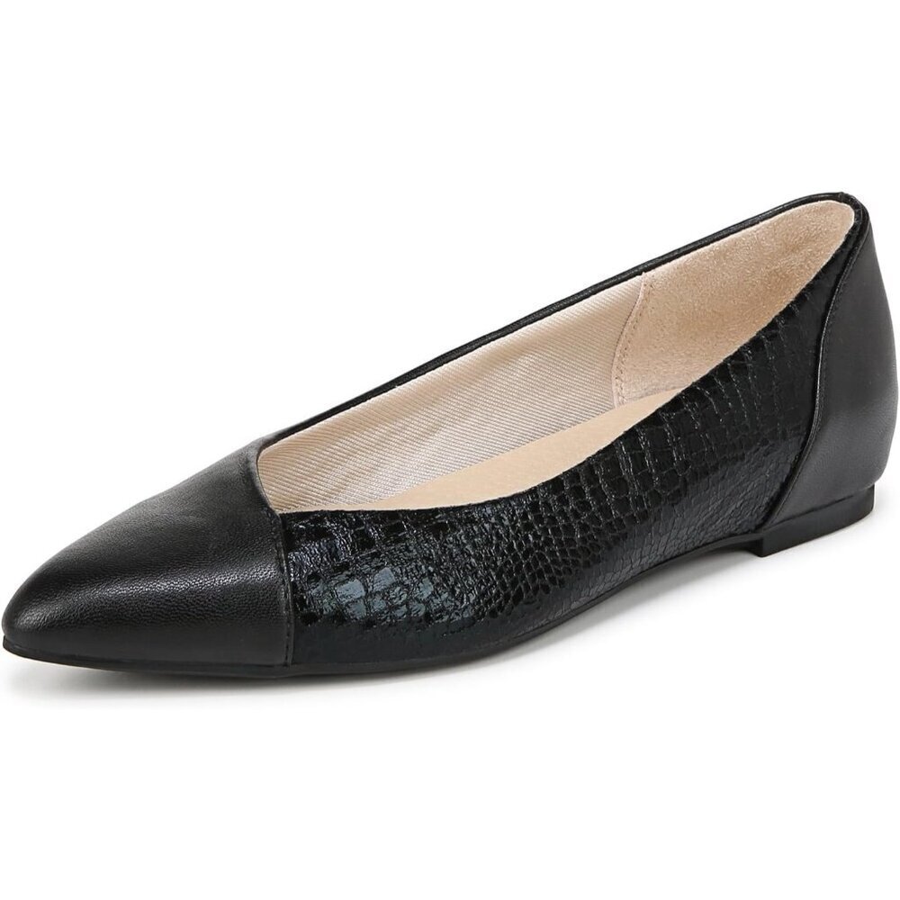 LifeStride Womens Black PU and Fabric Closed Pointed Toe Promise Ballet Flat
